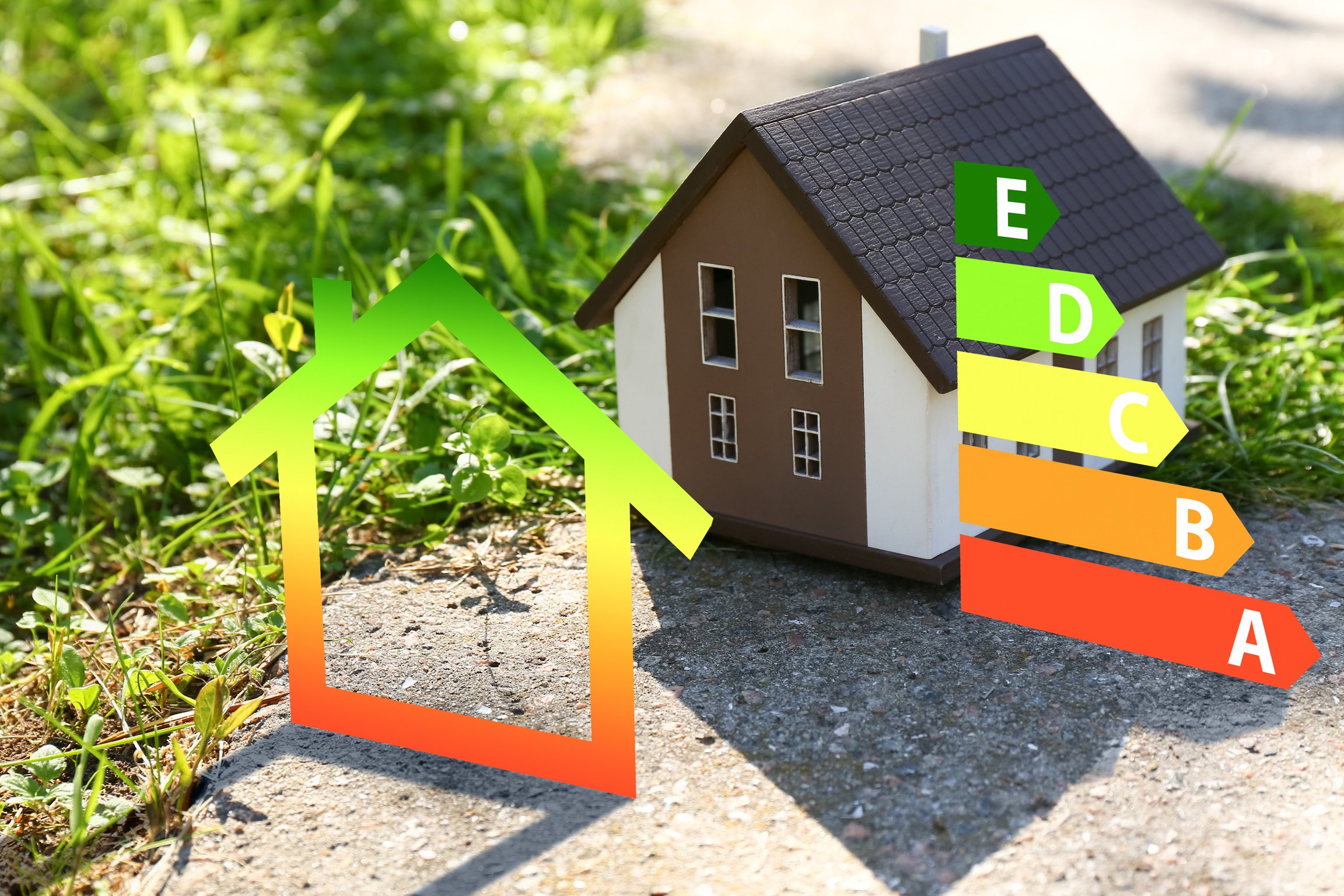 Model of House Outdoors. Concept of Energy Efficiency